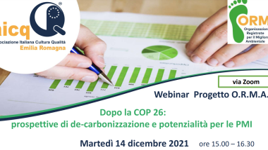 Disponibili gli atti del webinar Progetto O.R.M.A. “Dopo la COP 26: prospettive di de-carbonizzazione e potenzialità per le PMI”
